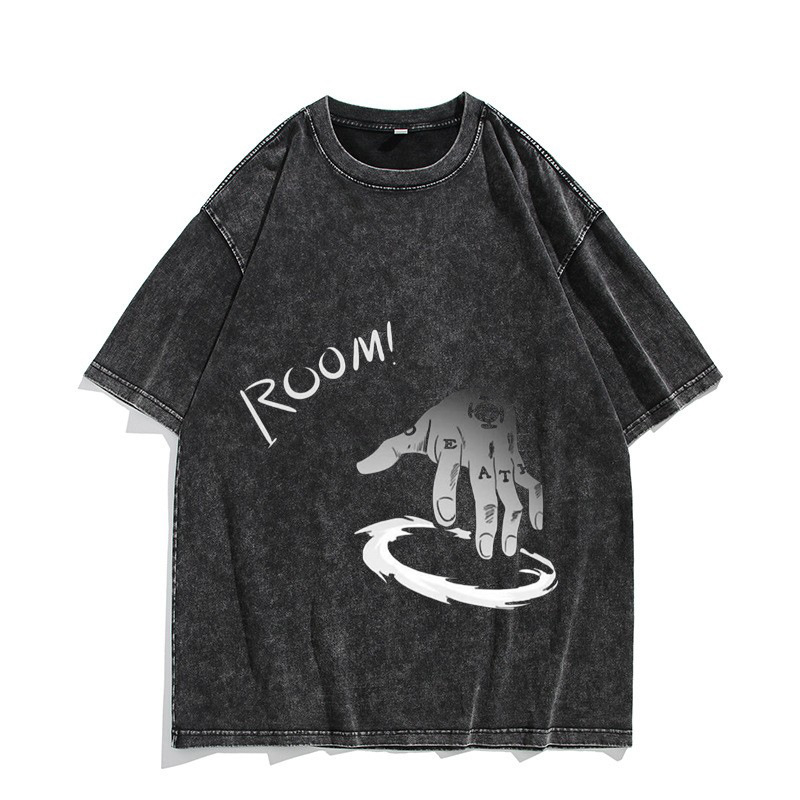 American-Style Washed Vintage Cotton T-Shirt Trafalgar Law ROOM Japanese Anime Print Washed Distressed Short-Sleeve T-Shirt - CJ7717