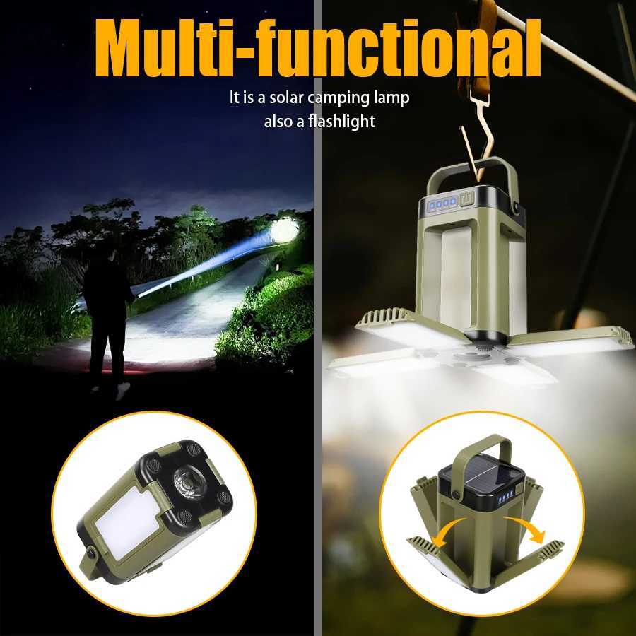 Solar Camping LightUSBSolar Recharge Portable Lamp with 2000mAh Battery 6 Lighting Modes Outdoor Portable Hanging Tent Light C250928