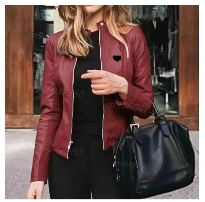Slim-fit Leather Jacket for Women Classic Motorcycle Motorcycle Leather Jacket Spring Fall Basic Zipper Coat Plus Size Coat