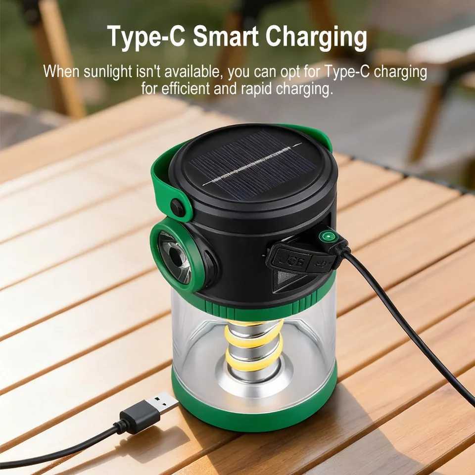 BORUiT 500LM Solar LED Camping Lantern TypeC Rechargeable Power Bank Tent Light Waterproof Outdoor Camping Lamp C250928
