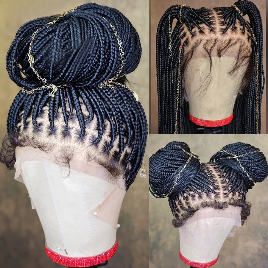 34 Inch Long Box Braided Wig 13x4 Hd Lace Wigs 360 Full Lace Straight Cornrow Braiding Wig Burgundy Knotless Cornrow Wig with Baby Hair