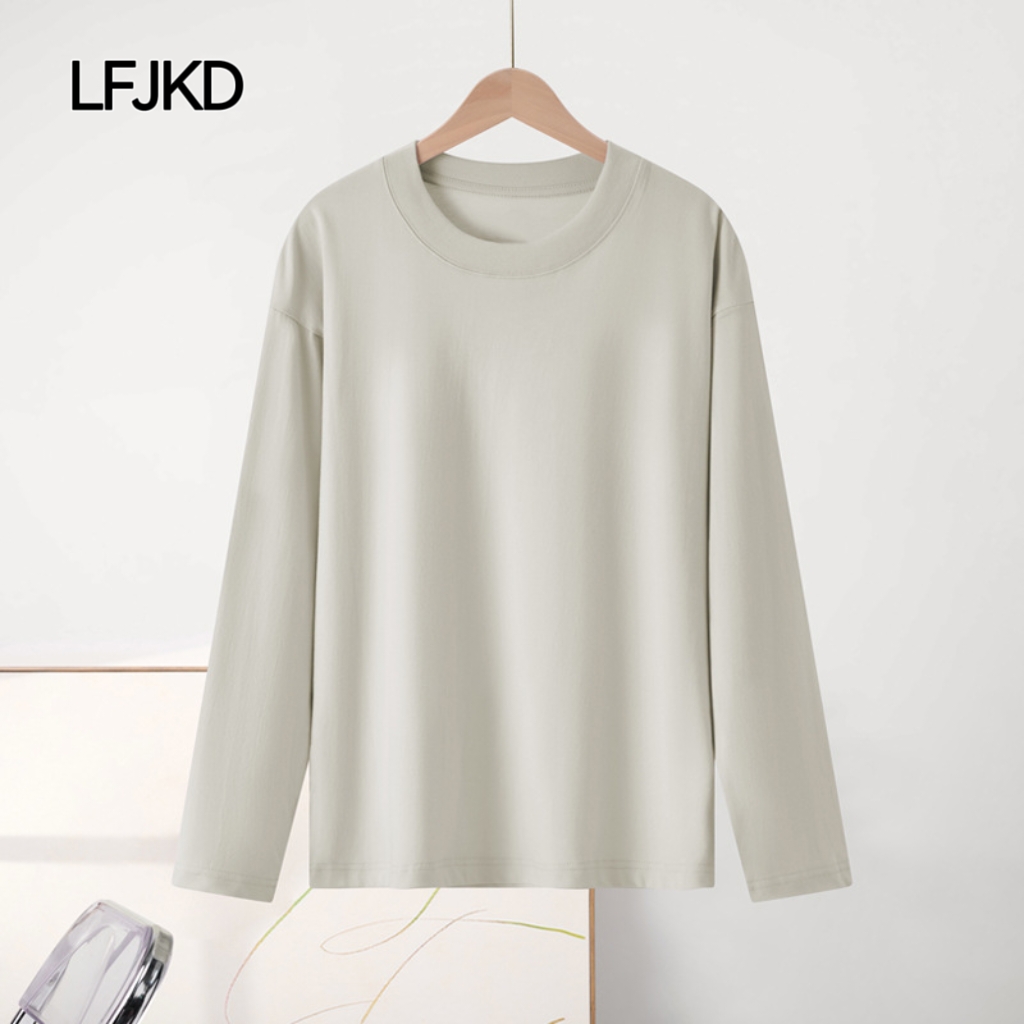 K2271 Women's Fall/Winter Minimalist Cotton Long-Sleeve T-Shirt | 230g Heavyweight Fabric | Loose Fit | Suitable for Layering or Outerwear