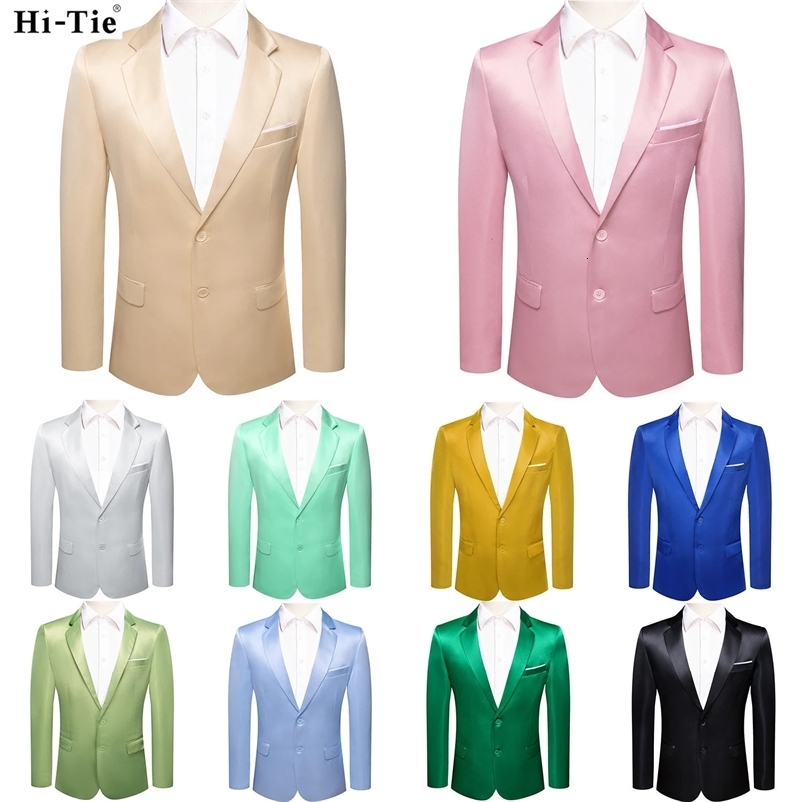 Hi-Tie Champagne Jacquard Solid Mens Suit Shawl Collar Tuxedo Blazers Jacket Coat Groom Dress For Wedding Business Party 240626