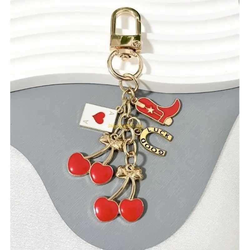 Luxury 4XBF Fashion Cherry Bowknot Keychain Pendant Accessory For Womens Bags And Keys Y250928