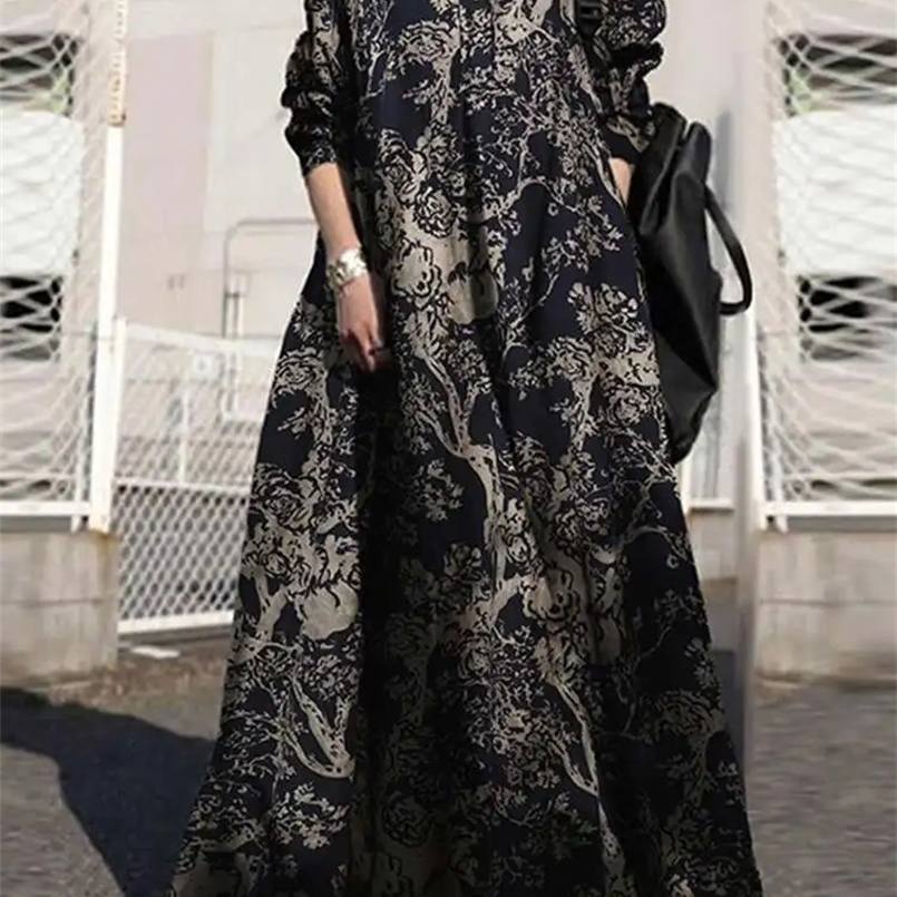 Autumn Maxi Sundress ZANZEA Vintage Long Shirt Dress Women Floral Printed Cotton Long Sleeve Vestidos Female Holiday Robe 250322