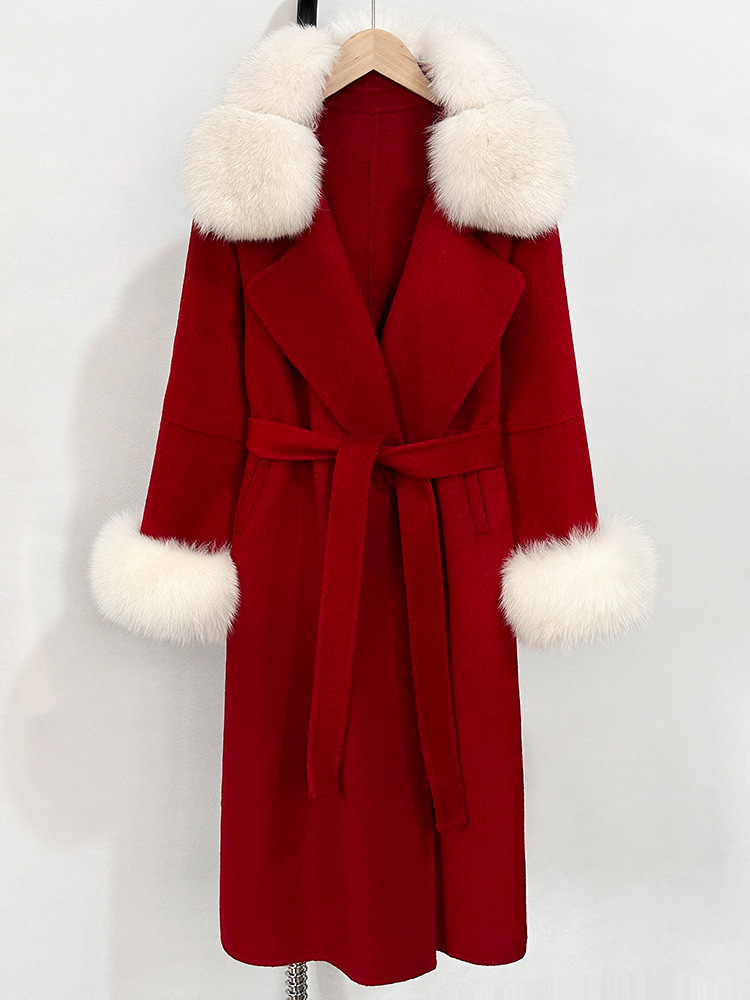 Fox fur collar double-sided wool sheep coat women's autumn and winter new long high-end woolen coat long coat women wool coat women designer