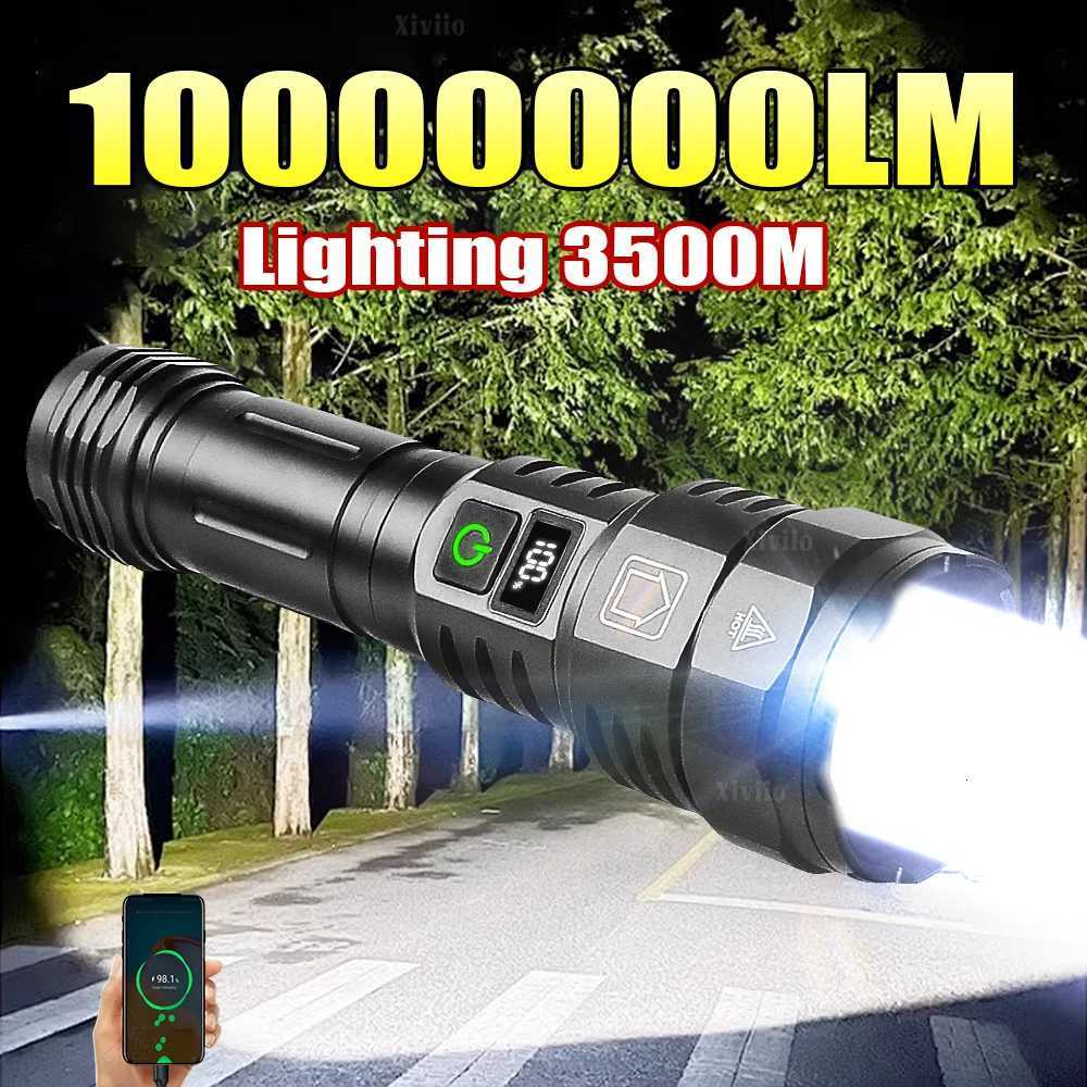 10000000LM Most Powerful Flashlight TypeC Rechargeable Torch 5 Modes Tactical High Power LED Flashlight 3500M Camping Lantern D250928