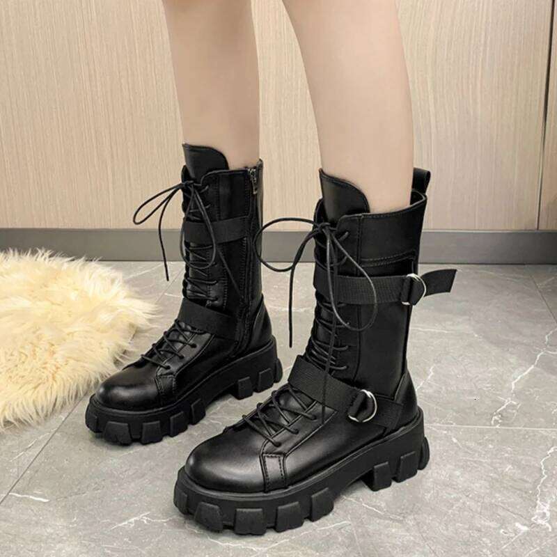 Heel 5CM 2025 New Lace-Up Platform Shoes Leather Women British Short Ladies Ankle Boots Fashion Botas De Mujer