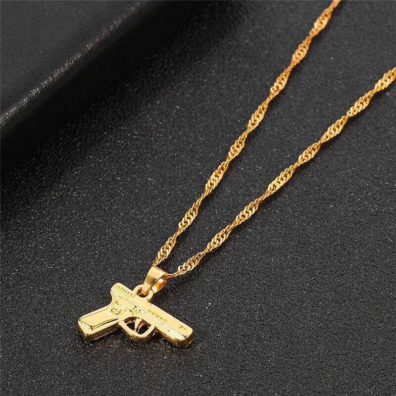 HipHop Golden Gun Pistol Lovely Gift for the Man Goth Choker Clavicle Chain Necklace