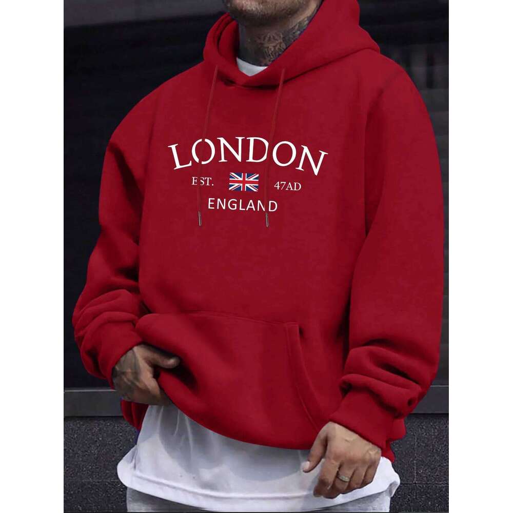 Men's hoodie London Fashion Print Hoodies For Men Casual Autumn Winter casual sweatshirt Kangaroo pocket Long sleeve Autumn Winter simple