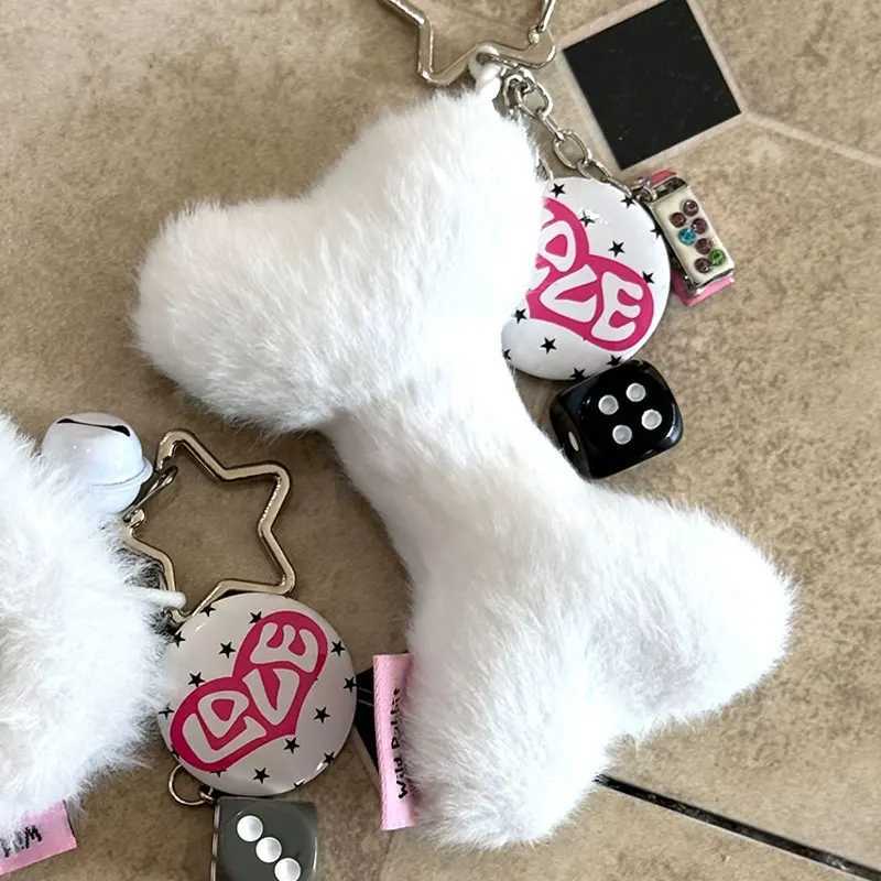 31PCS Cute Animals Bone Plush Toy Keychain Girls Fluffy Soft Cute Backpack Bag Pendant White Keychain Charms Keychains GiftsXJ250928