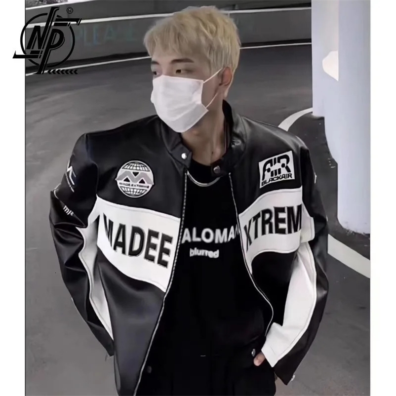 Leather Jackets Zipper Embroidery Unisex Men Letter Embroidery Short Bomber Racing Autumn Korean Fashion Vintage Outerwear 240124