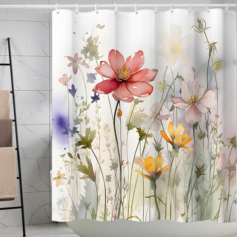 YL-37279 Tropical green leaf print shower curtain bathroom curtain waterproof and mildew proof partition curtain punch-free hanging curtain