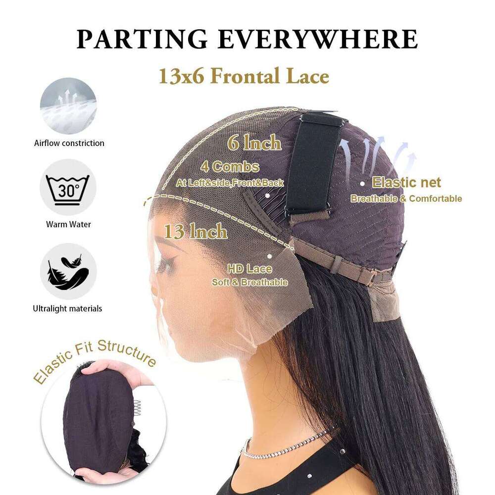 30 40 42 Inch 13X6 Hd Bone Straight Raw Hair Wigs 250 Density Brazilian Black Lace Frontal Wig 100% Human Hairs For Women Xiusiyuan2509