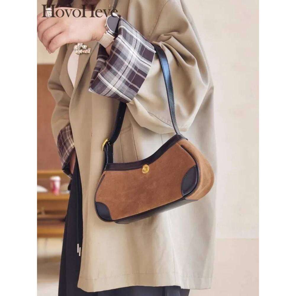Luxury bag Women Color Panelled Genuine Leather Fashion Totes Handbag Suede Ladies SIngle Shoulder Bag Casual Messenger Underarm Bags