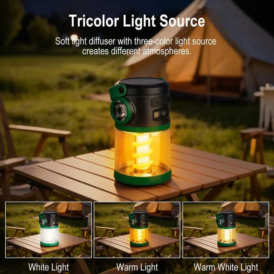 BORUiT 500LM Solar LED Camping Lantern TypeC Rechargeable Power Bank Tent Light Waterproof Outdoor Camping Lamp C250928