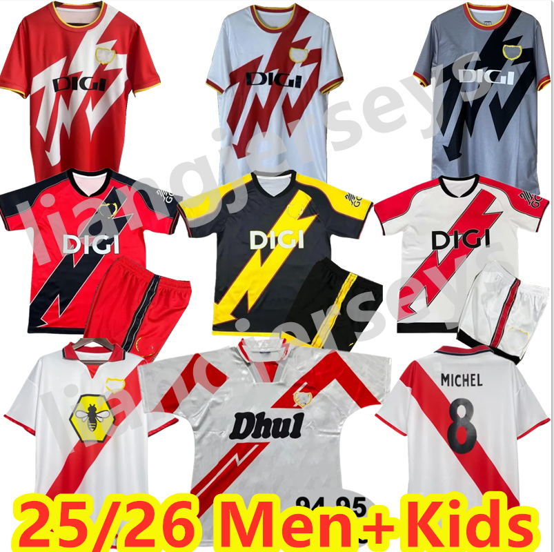 25 26 Rayo vallecano Camiseta 2001 2002 1994 4995 Retro Soccer Jerseys Short Sleeve Vintage ARTEAGA MICHEL ROBERTO PERAGON BOLO Home Away uniform men's football shirt