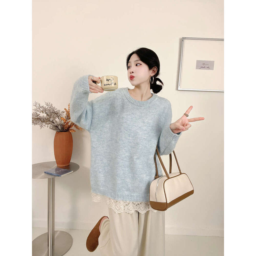 Sweet Lace Gentle Lazy Style Sweater for Women Autumn Elegant Tie Design Knitted Top