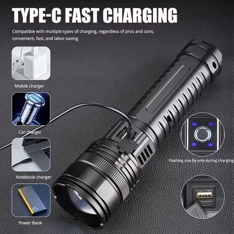 Tactical Flashlight Long Range Very Powerful Torch Work Light Rechargeable Powerful Rechargeable Led Flashlights High Power Lamp D250928
