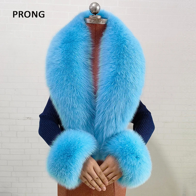 Winter Real Fox Fur Collar Cuffs Set Neck Warmer Fur Scarves Shawls Natural Fox Fur Collar Scarf Women Men Coat Warm Accessories 250928