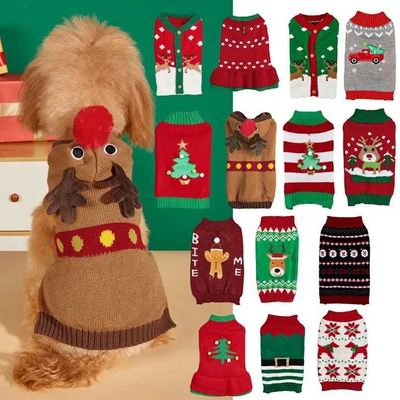 Christmas Pet Sweater for Dogs Cats Gingerbread Man Snowflake Knitted Xmas Jumper Antler Hoodie with Belt Warm Festive Costume X250928