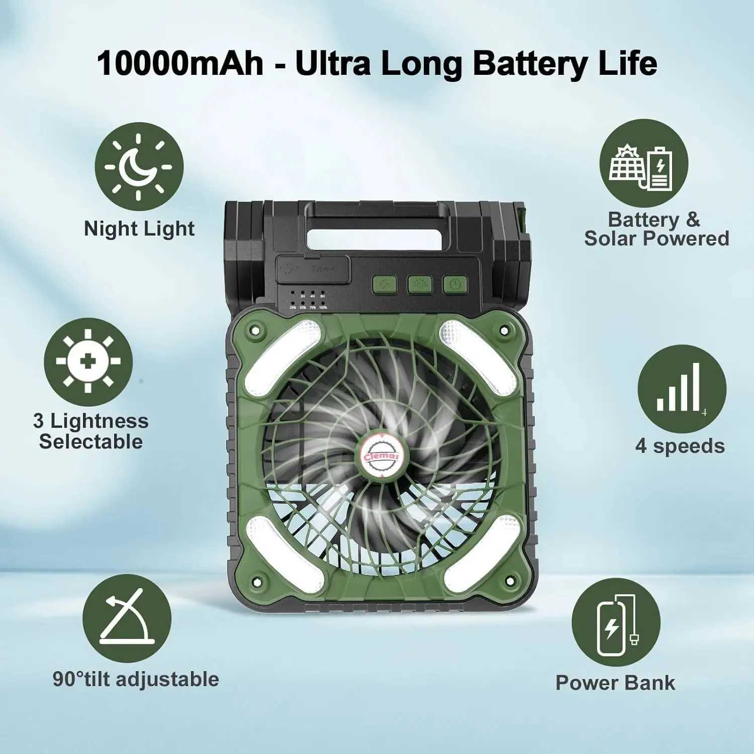 Portable Solar Fans 10000mAh LED Lantern Rechargeable Solar Powered Camping Fan 4 Speeds Powerful Wind 90 Folding Ventilador C250928