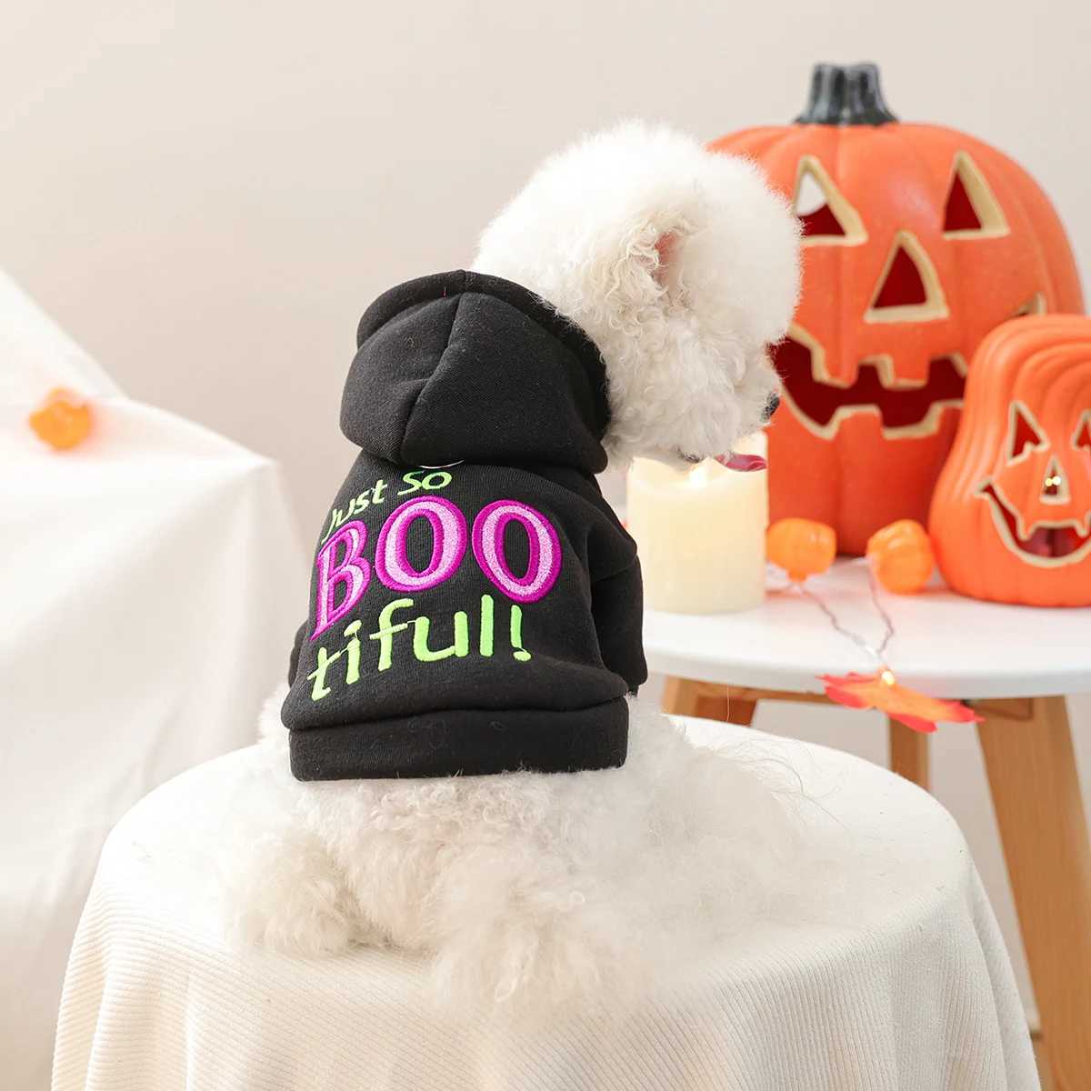1PC Beautiful Halloween Cute Pet Clothes Pet Dog Mysterious Black Hooded Embroidered Alphabet Sweater Trickortreating Coat X250928