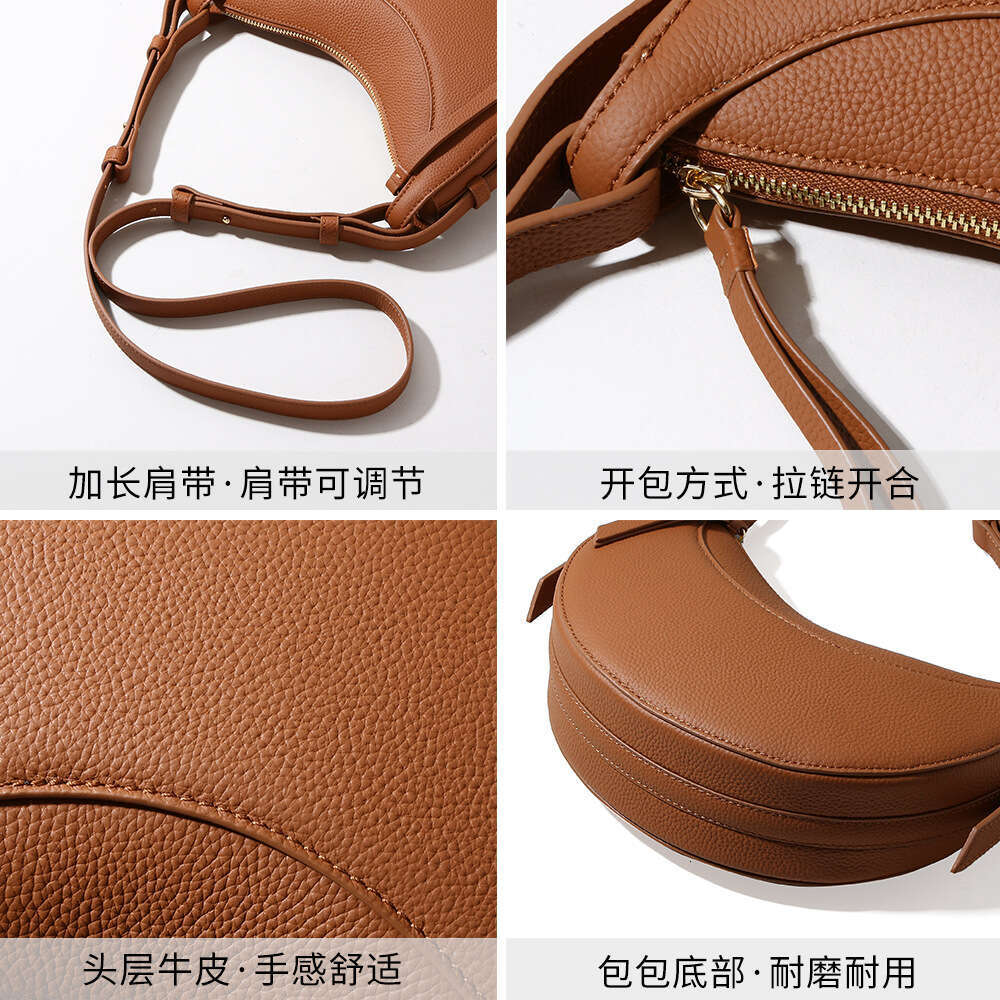 designer bag Luxury bag Genuine Leather Women's Fashion Versatile Shoulder High-End Niche Lychee Pattern Crescent Large Capacity Crossbody Bag