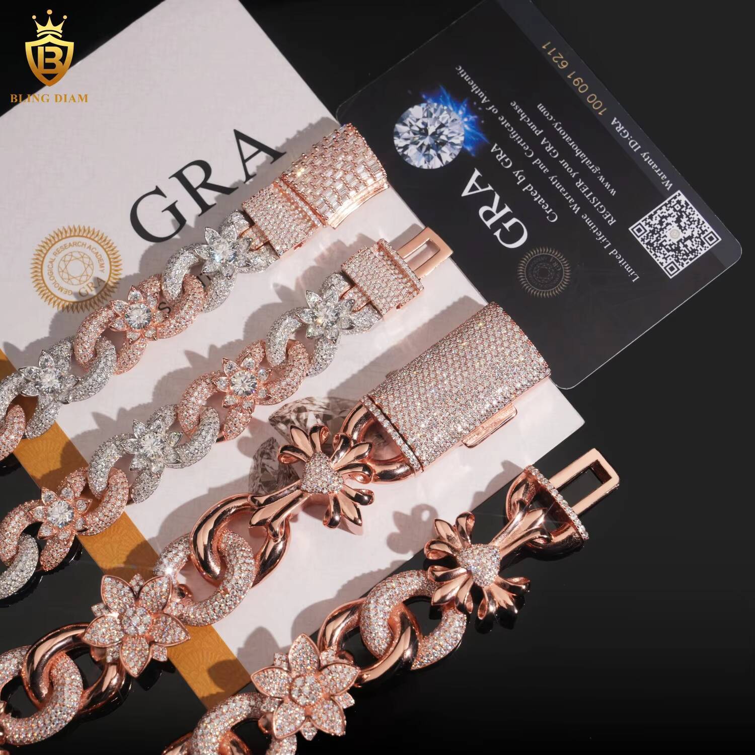 Fashion Jewelry 925 Sterling Silver Hip Hop Iced Out VVS Moissanite Diamond 16mm 20MM Flower Cuban Link Chain Necklace