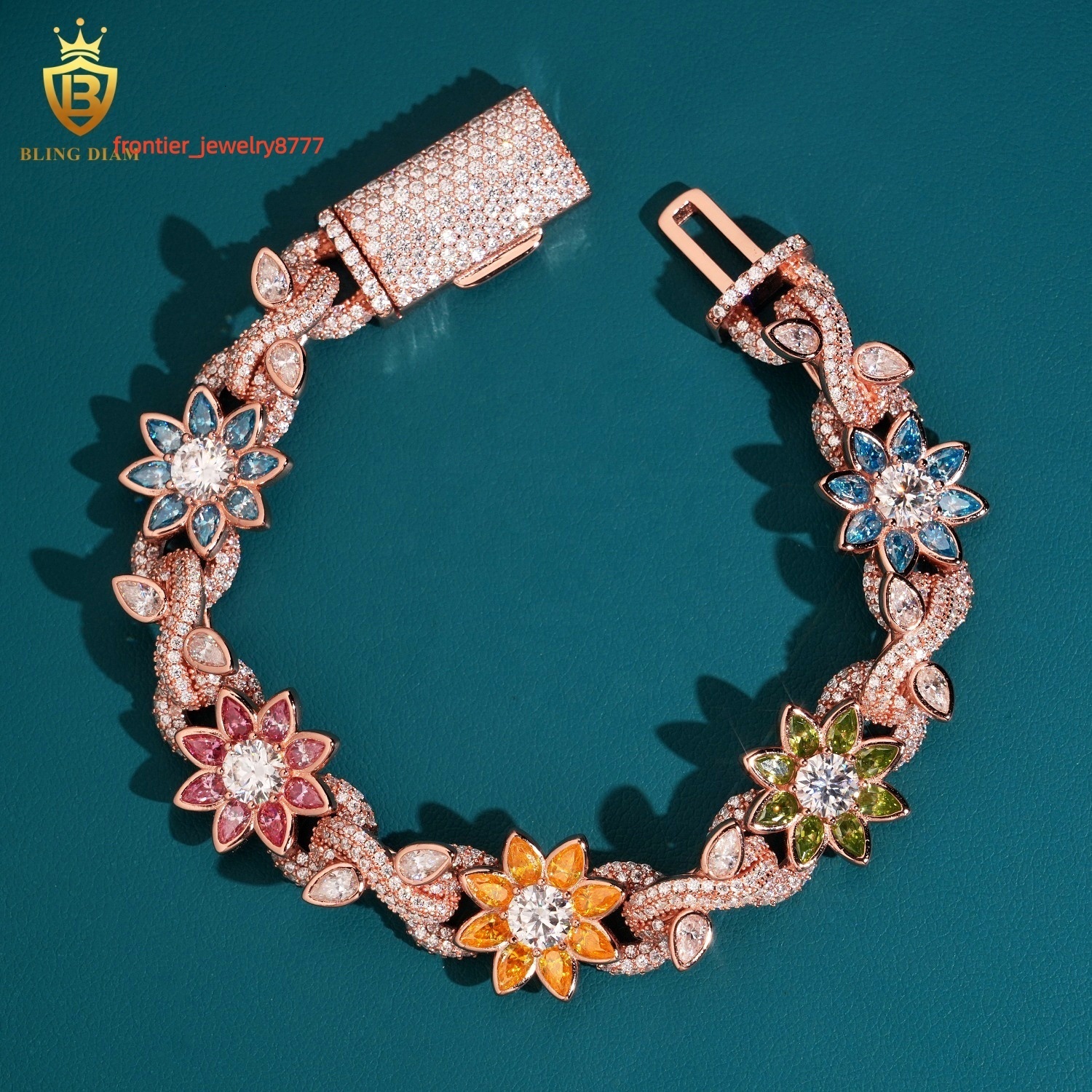 Silver 925 Gold Plated Pass Diamond Tester Hip Hop Jewelry Custom Colored Moissanite Cuban Link Chain Bracelet Men Jewelry