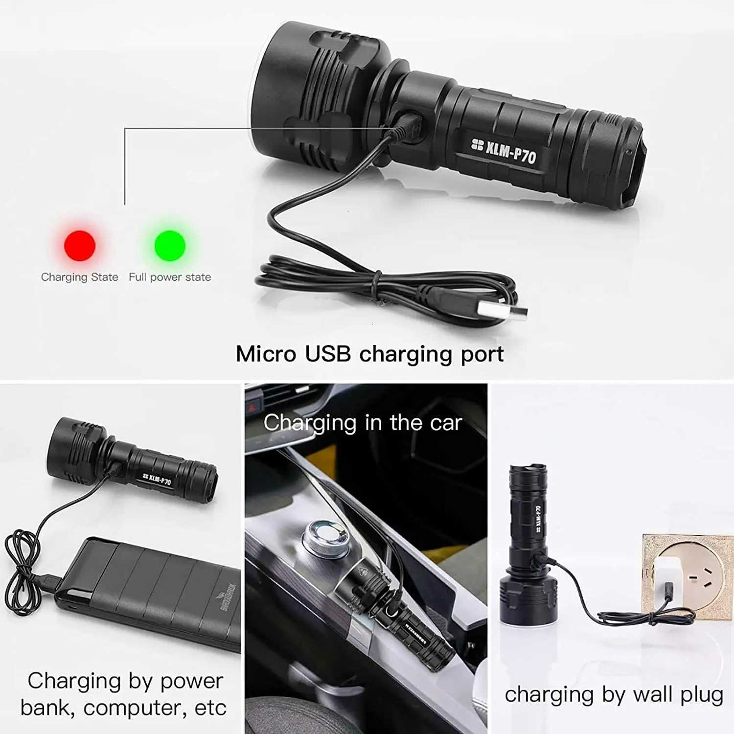 High Power XHP70 LED Flashlight Tactical Torch USB Rechargeable Lantern Waterproof Lamp Ultra Bright Lantern For Camping Outdoor D250928