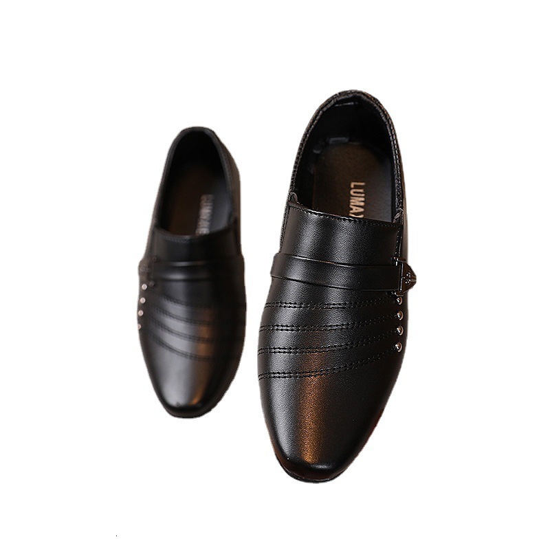 Autumn New Boys' Black Fashionable Versatile Leather Shoes British Trendy Fashion Show Leather Shoes High Luxury Designer Shoes