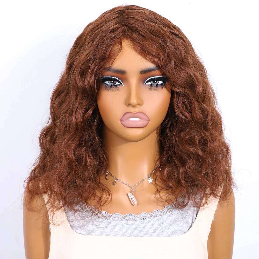 Big Fluffy Brown Mixed Blonde Glueless Wig With Fringe Bangs Honey Curly Bob Wigs Human Hair Side Part Pre Plucked Xiusiyuan2509