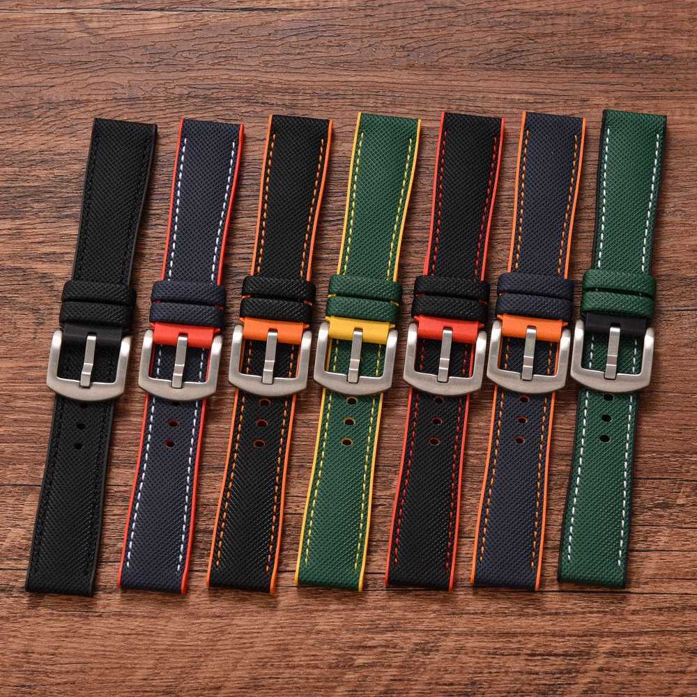 band 20mm 22mm 24 Sailcloth Nylon FKM Rubber Bottom WATCH StrAP Waterproof Wrist Band AccESSories W250928