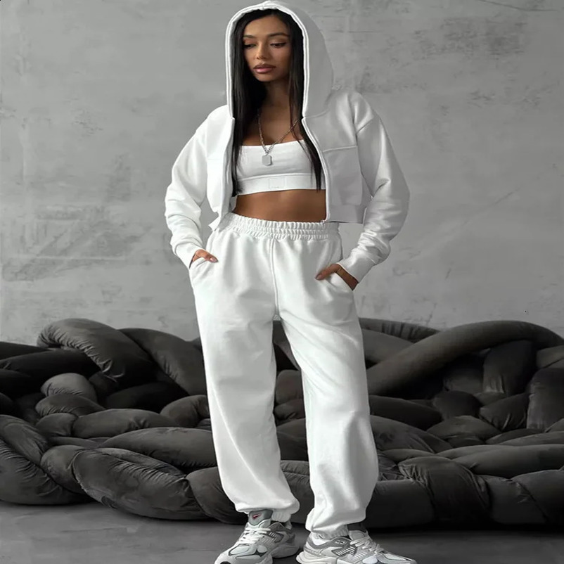 Womens sportswear set autumn and winter sexy crop top hoodie jogging casual twopiece fitness yoga suit 240927