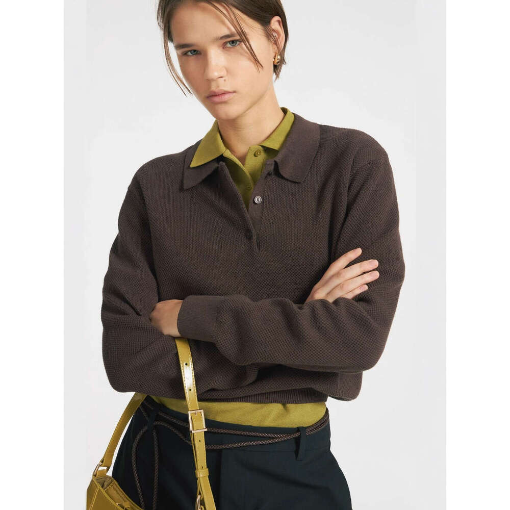 Autumn Winter Polo Collar Solid Color Sweater Women Versatile Casual Style Pullover Knitwear
