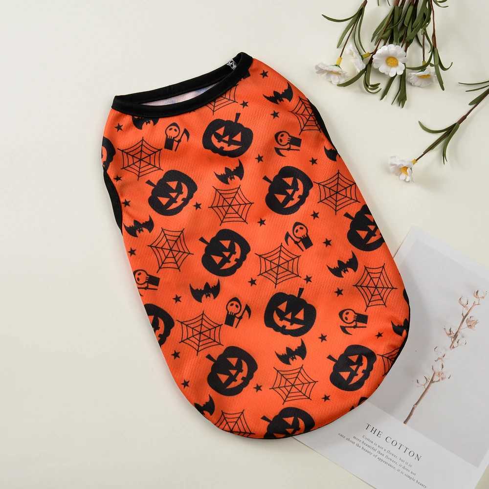 Dog Summer Clothes Small Medium Dogs Cats Soft Halloween Pumpkin Print Breathable Pets Tshirt Party Yorkshire Chihuahua Costume X250928