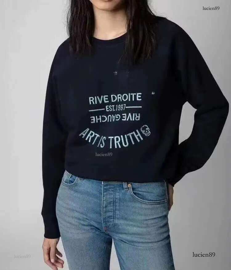 Autumn And Winter New French Niche ZV Classic Letter Embroidery Cotton Women's Embroidered Pullover Sweater Sweatshirt