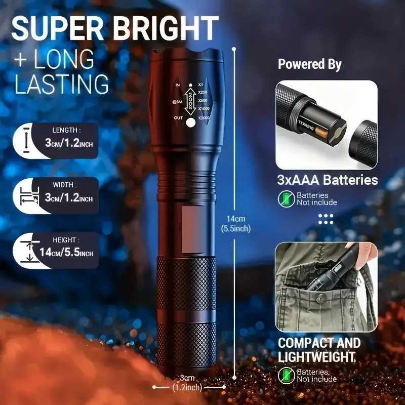 AAA Battery Powered High Power LED Flashlights Self Denfense Tactical Torch Aluminum Alloy Waterproof Zoom Outdoor With 5 Modes D250928
