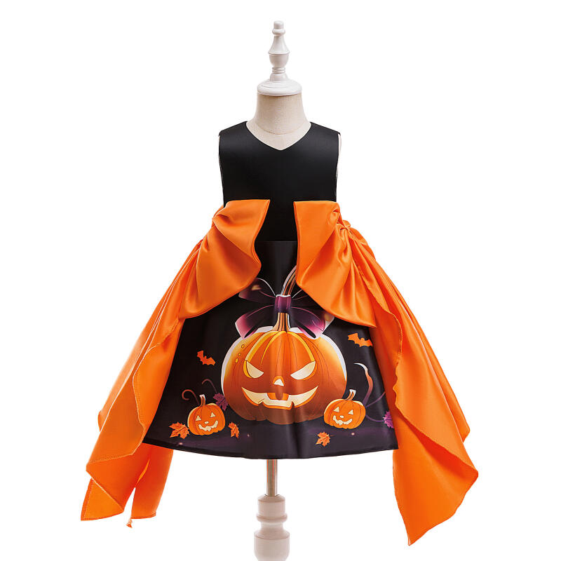 Halloween baby girl clothe witch pumpkin bat print princess dress children's costume cosplay role play performance dress Halloween girls dress ba
