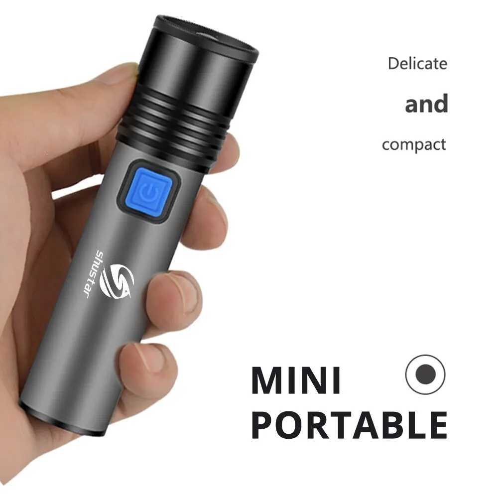 USB Rechargeable LED Flashlight With LED Built in 1200mAh Lithium Battery Waterproof Camping Light Zoomable Torch D2509281