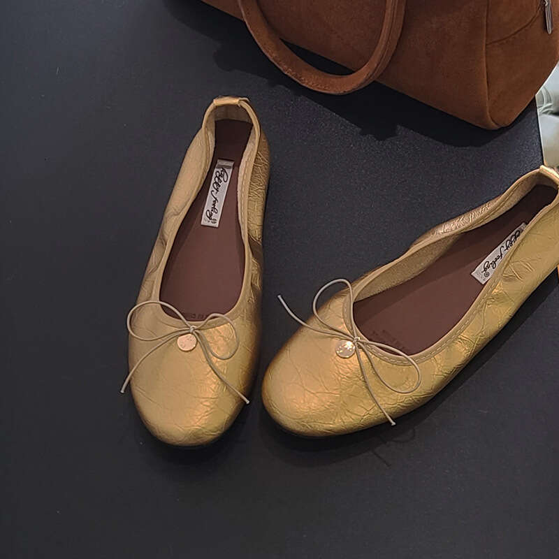 Flat French Style Soft Sole Loafers Women's 2025 New Bowknot Ballet Grandma Shoes