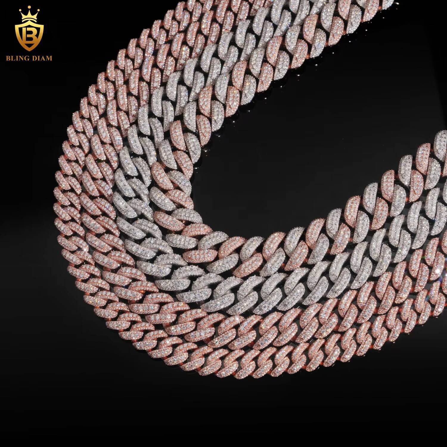 Hot Sale Rapper Jewelry 925 Sterling Silver Rose Gold Iced Out 13mm 15mm 18mm 22mm Moissanite Cuban Link Chain Necklace