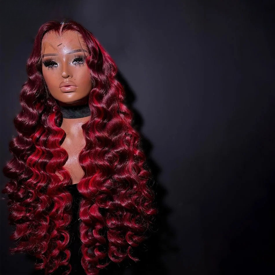 Ombre Highlight Red 13X4 Lace Closure Body Wave Wigs Pre Plucked 200% Peruvian 13x6 Lace Frontal Human Hair Wigs Ready To Wear for Women