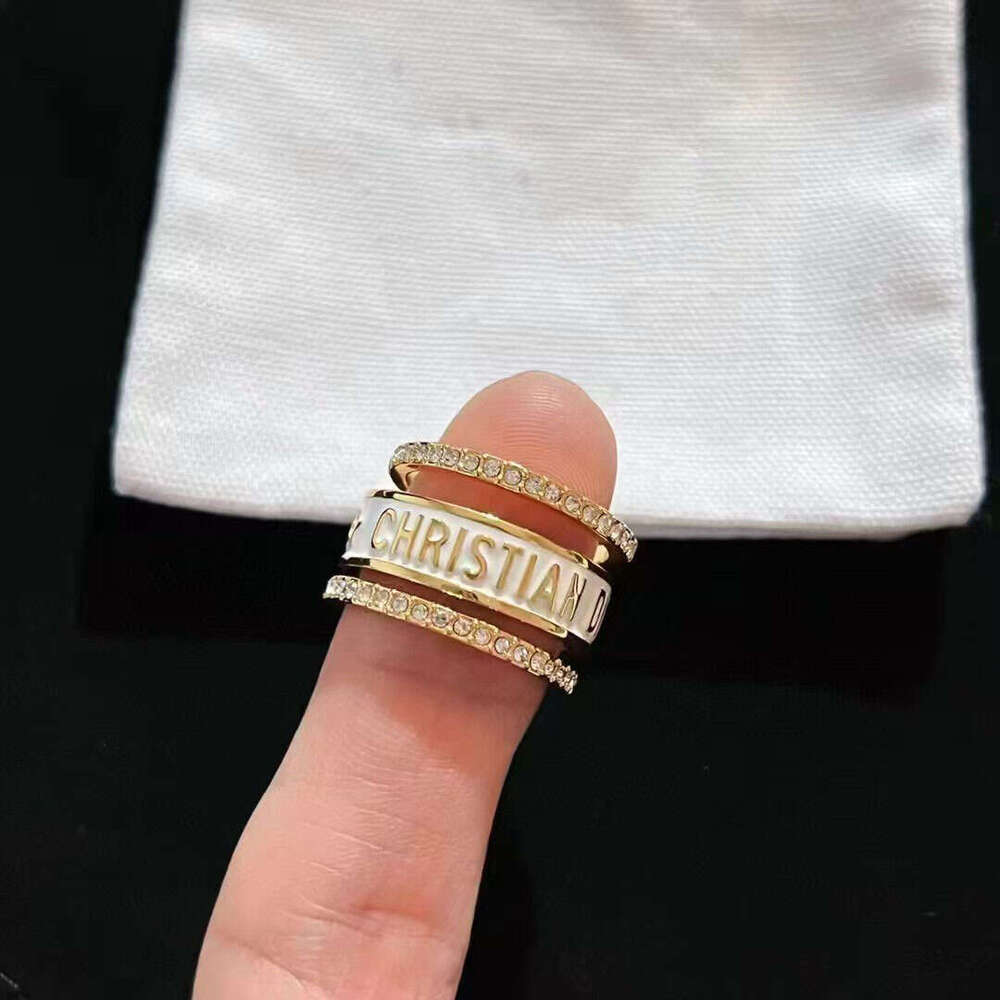 Home Three-Piece Set Inlaid Diamond Stacking Letter Open Fashion Versatile Elegant High-End Sense Index Finger Ring