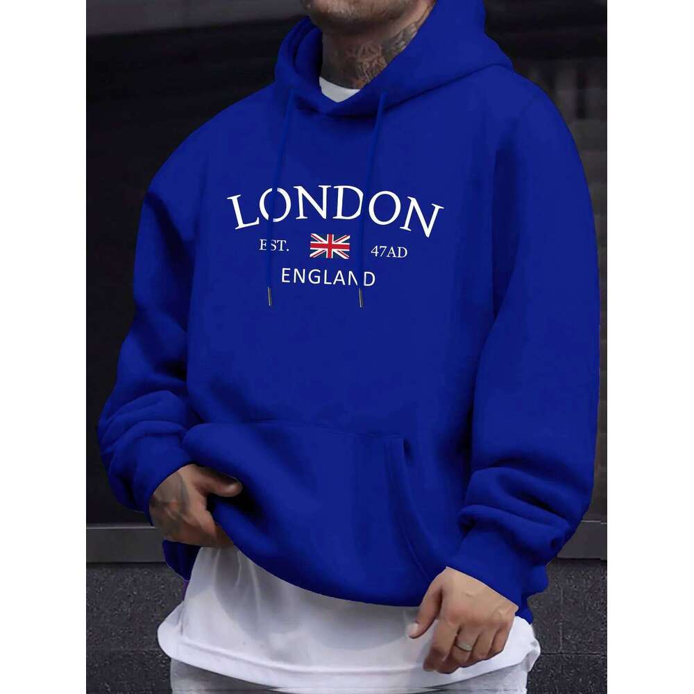 Men's hoodie London Fashion Print Hoodies For Men Casual Autumn Winter casual sweatshirt Kangaroo pocket Long sleeve Autumn Winter simple
