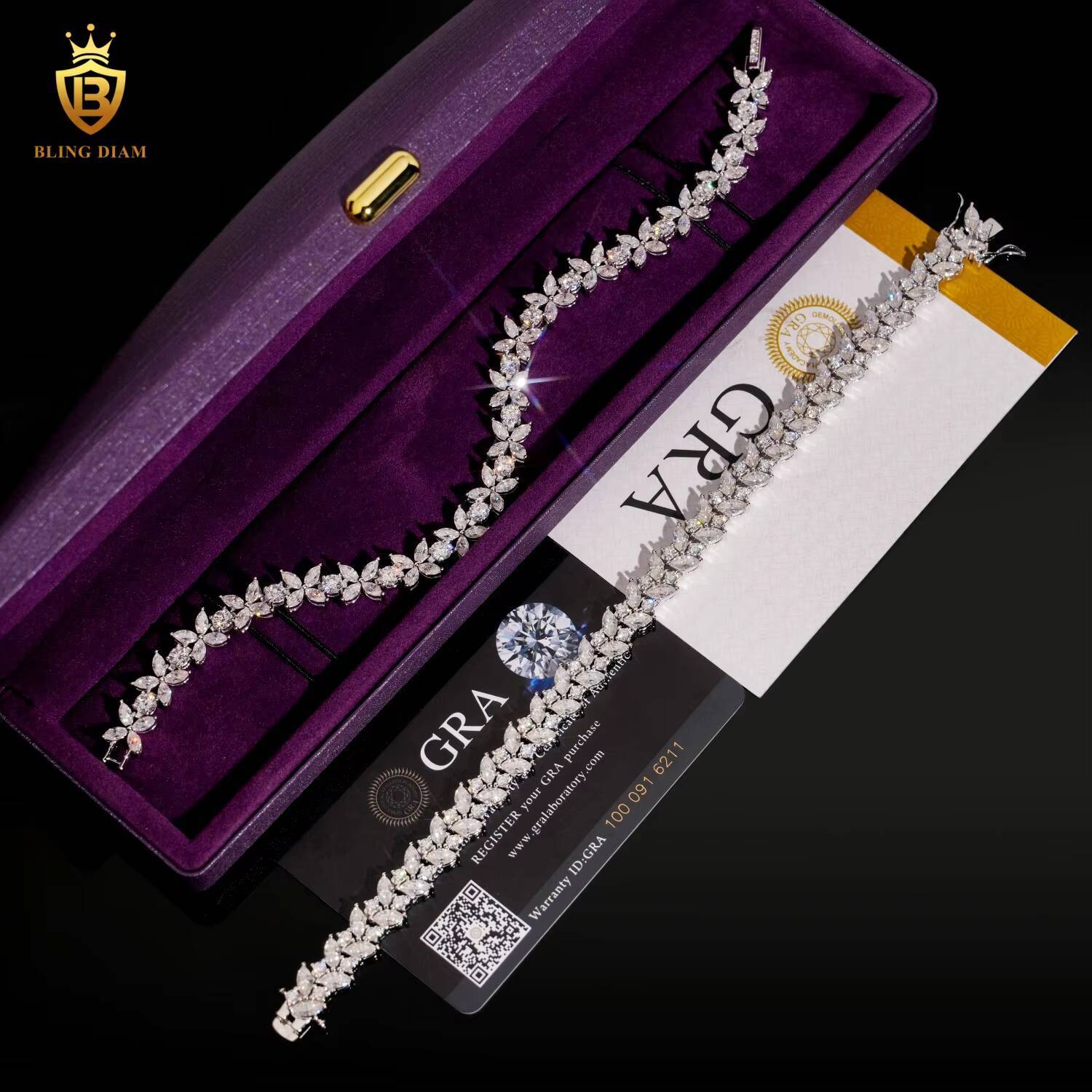 New Fashion 925 Sterling Silver Fancy Shape Leaf Moissanite Diamond Tennis Bracelet for Women