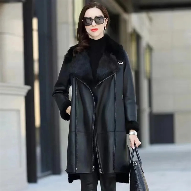 Oversized 6XL Thicken PU leather Jacket Womens 2024 Winter Warm Faux Mink Fur Coat Female Loose Windproof Parka Long Overcoat 241223Z
