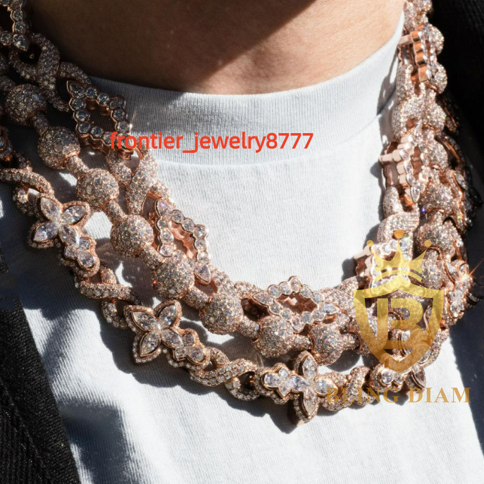 New Arrival Hip Hop Jewelry VVS Moissanite Cuban Link Chain Cross Design Moissanite Ice Out Cuban Chain Pass Diamond test