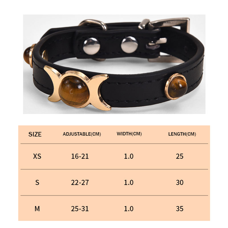 Designer Tiger Eye Stone Dog Collar - Alloy Material - Wear-resistant - Adjustable Buckle - PU Leather Cat Collar